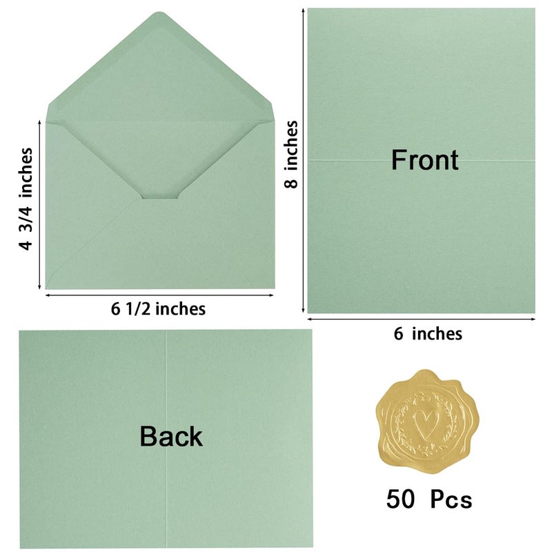 Toperd 50 Pack Sage-Green A6 Envelopes with Cards 4x6 Thick Folded Cardstock and Gold Stickers for Greeting Cards, Wedding, Birthday, Invitations, Baby Showers (Sage-Green, 4x6) - Image 2